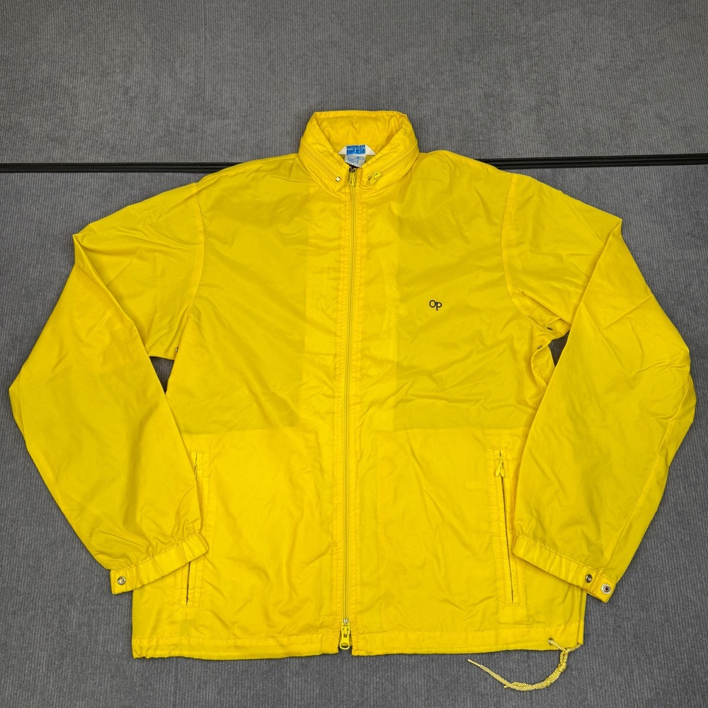 Ocean Pacific OP Weather Wear Yellow Nylon Windbreaker Jacket Sz Large Vintage